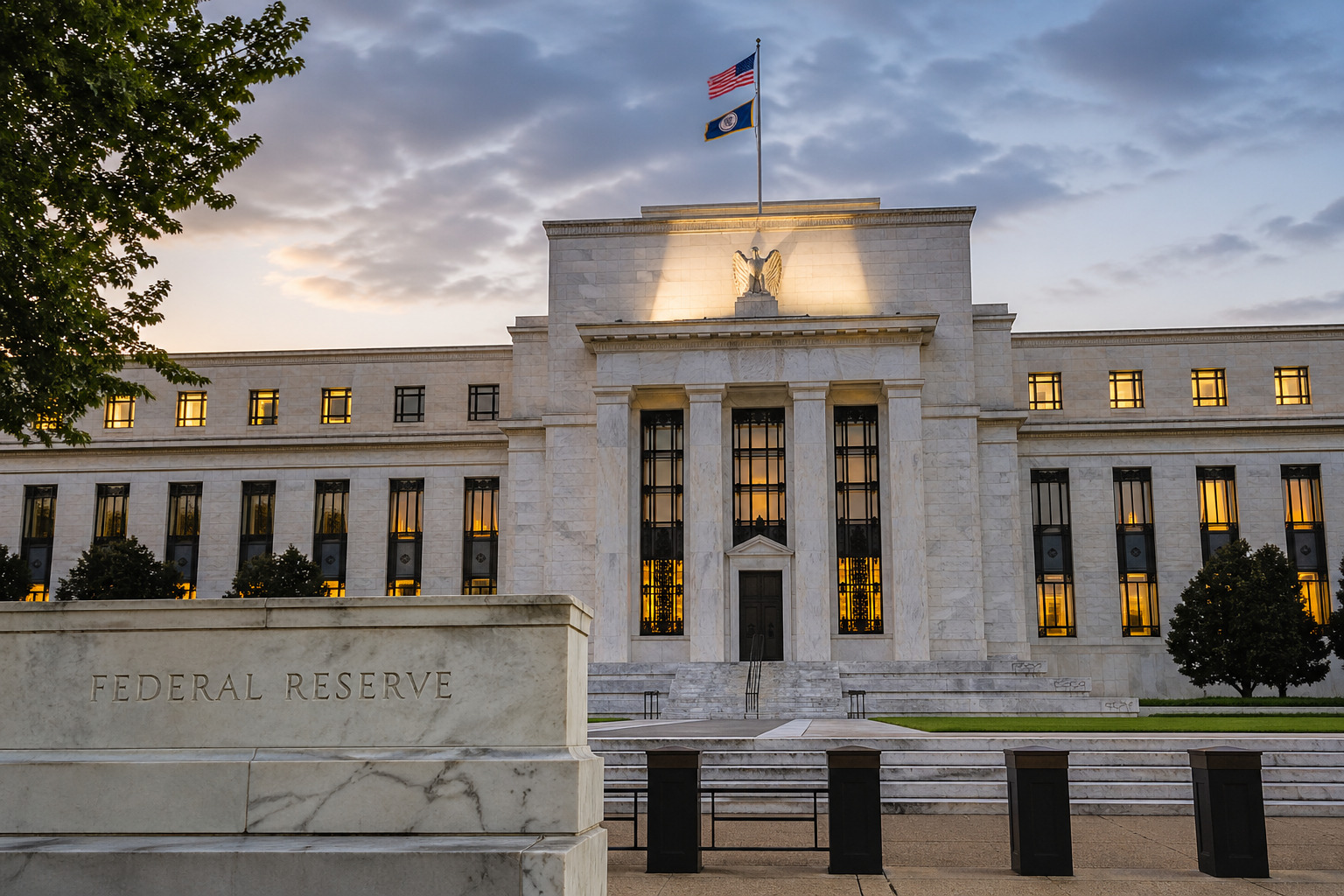 Juros dos EUA: fachada do Federal Reserve após decisão sobre a taxa de juros americana.
